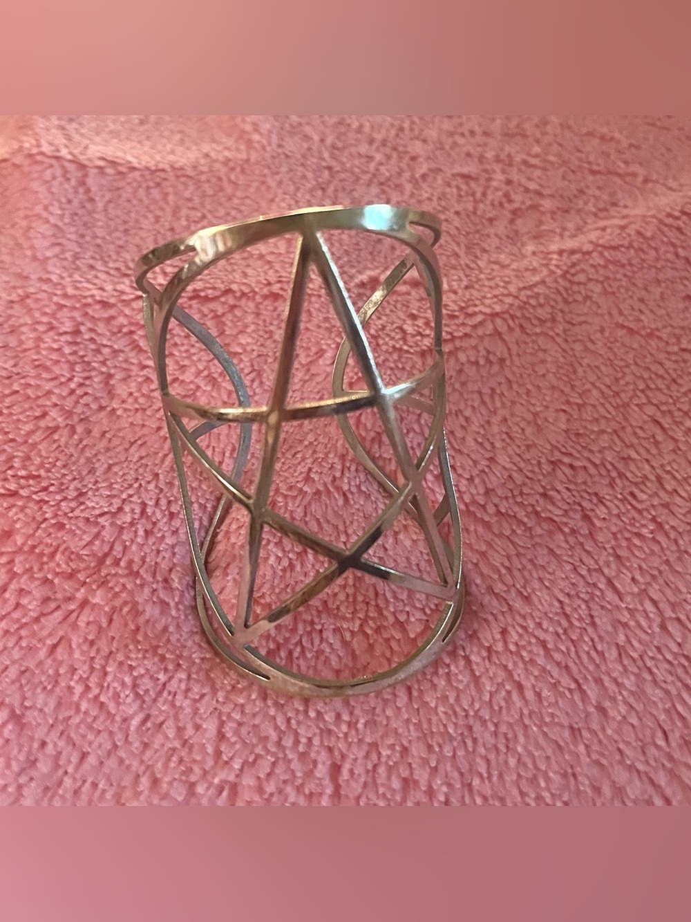 Pamela Love Brass Pentagram Star Cuff Bracelet Silvertone Adjustable Rare